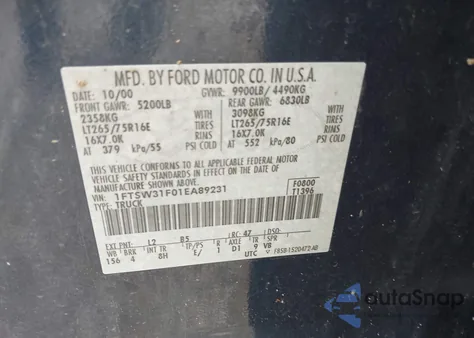 2001 Ford F350 Lariat/Xl/Xlt z USA, uszkodzony, nr VIN 1FTSW31F01EA89231